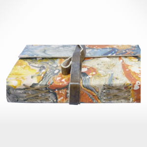 A gift box with a marble pattern on it, perfect for presenting a Leather Journal.